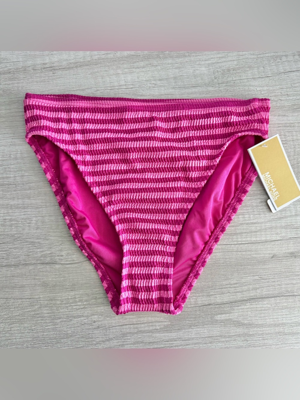 Michael Kors Womens High Waist Bikini Bottom - Monotone Textured Stripes Size XS